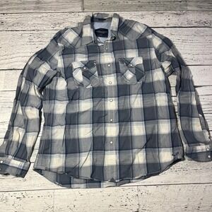 American Eagle Outfitters Men XL Gray Plaid Pearl Snap Western Shirt Vintage Fit